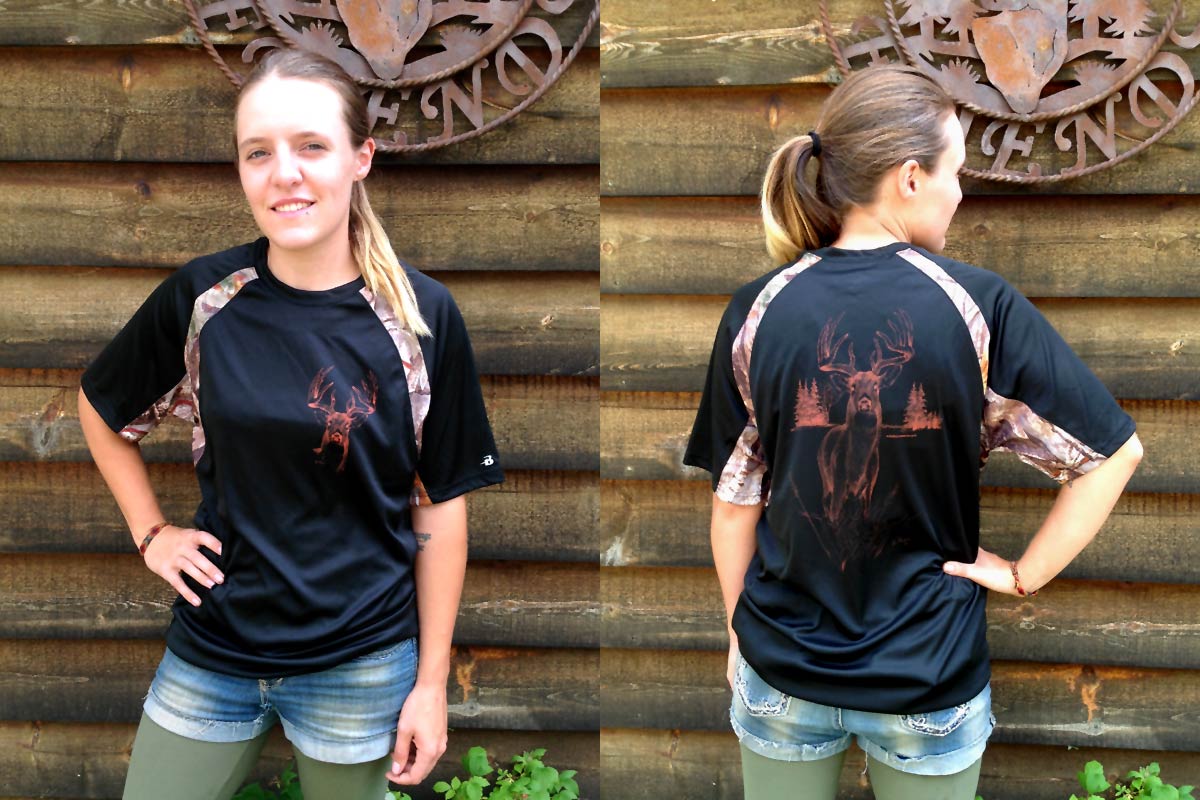 Deer Hunting T Shirt with Camouflage Accents Camo Accent Shirts for Men or Women who love to Hunt for Deer BM Buck
